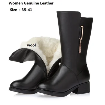 

Large Size 25-61 Wool Genuine Leather Women boots, Fur One Thick Warm Snow Boots Warm Female Martin Boots