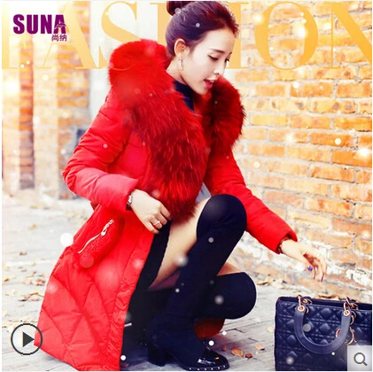 Cheap 2015 New  Winter Thicken Warm Woman down jacket Coat Parkas Outerwear Hooded Raccoon Fur collar Long Plus Size 2XXL Luxury High