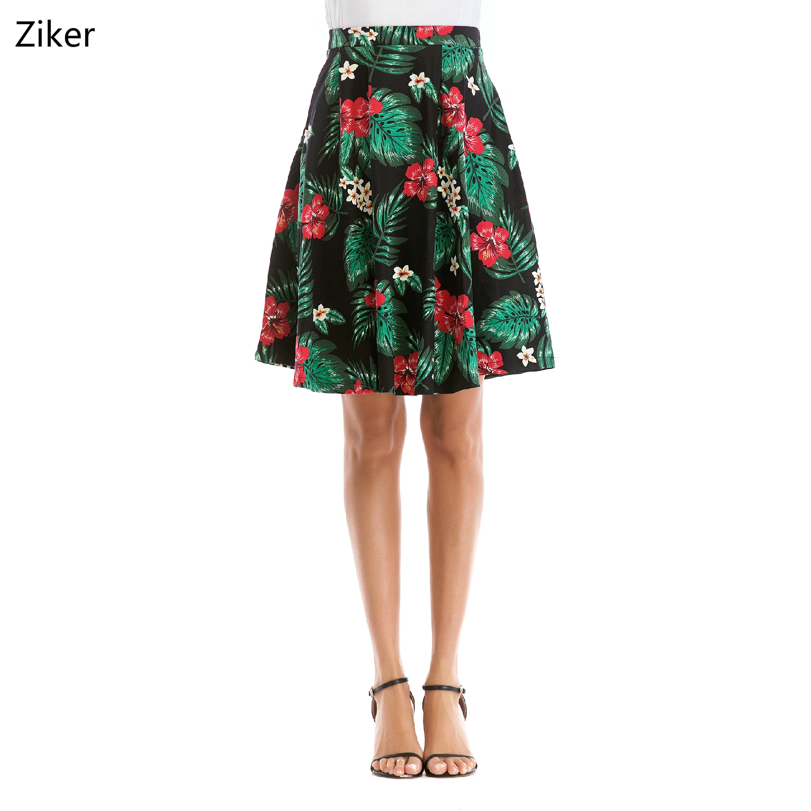 

Print Empire Women Skirt Knee Length Big Hem Vintage Skirt Plus Size S-3XL