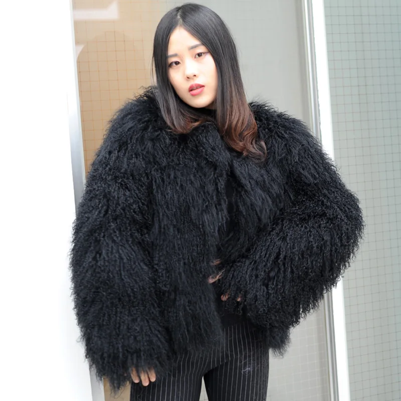 Женская зимняя куртка из монгольской шерсти|fur black|fur collar down jacketfur shaws |