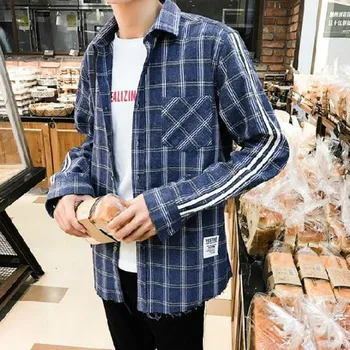 

Long Sleeve Grind Plaid Printed Casual Loose Shirts Men Fashion Outdoors Wear Single Breasted Shirts Vestido Cloth Breathable