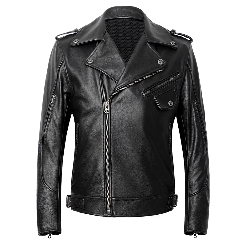 

2019 Black Men American Motorcycle Leather Jacket Plus Size XXXXL Genuine Thick Cowhide Spring Slim Fit Biker Coat FREE SHIPPING