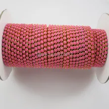 Модные наклейки SS6 розовый акриловый кристалл 2 мм Золотой металлический стаканчик отделка с захватами цепь Одежда Обувь Украшение 10 ярдов