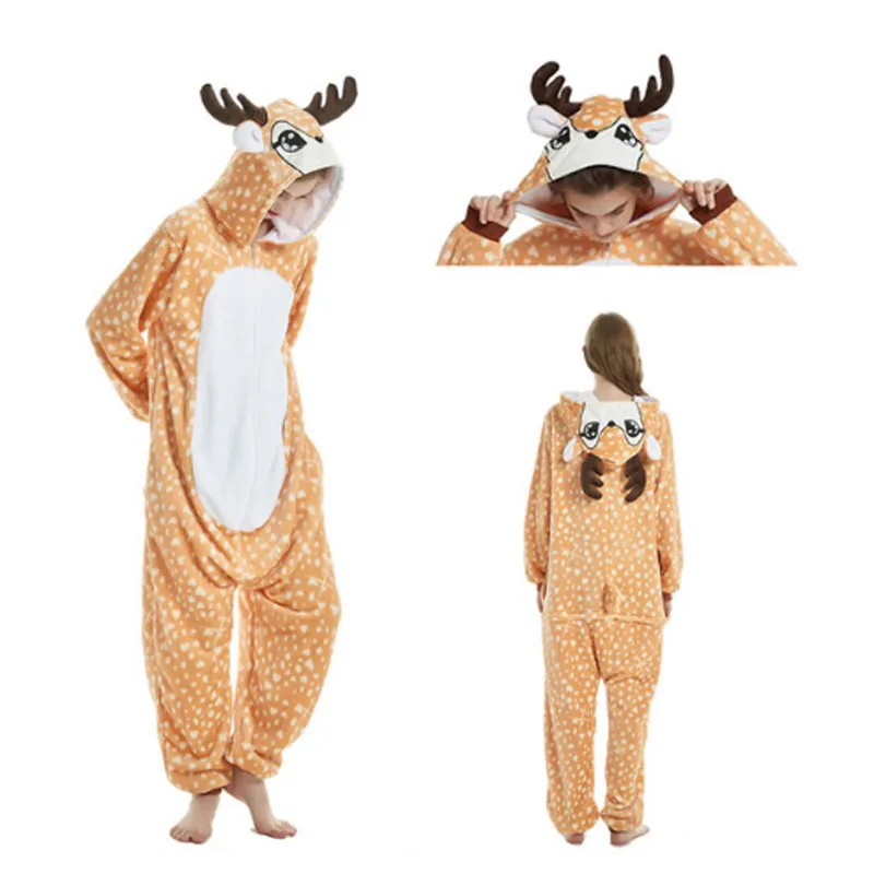 Пижамы для взрослых и женщин, детские пижамы с оленем, Kigurumi Padan, рождественские пижамы для мальчиков и девочек, фланелевые пижамы с рисунками животных