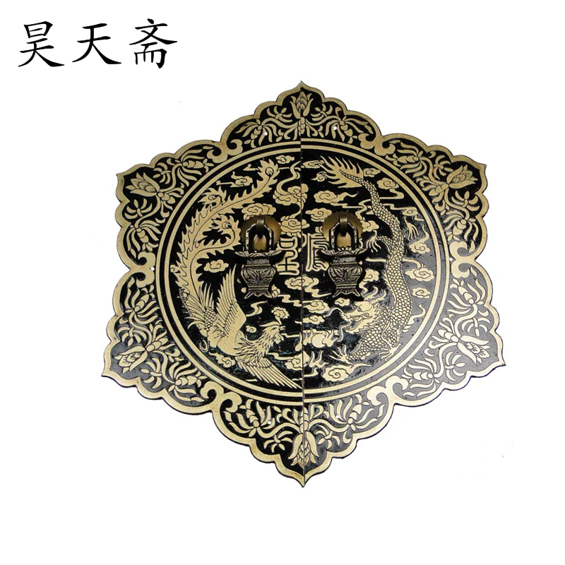 

[Haotian vegetarian] carved Ming and Qing antique copper fittings copper door handle dragon and phoenix paragraph HTB-142 24cm