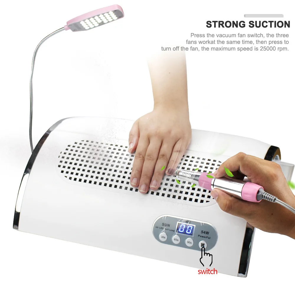 

54W New Nail Lamp Nail Dust Collector Nail Drills Machine 3 In 1 Portable Automatic Induction Professional Nail Salon Equipment