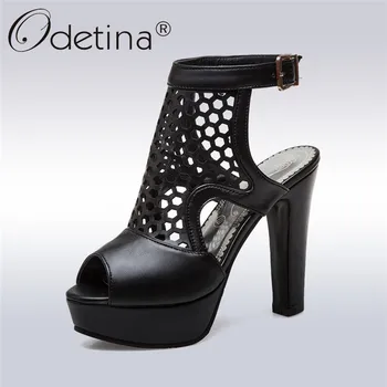 

Odetina 2019 New Fashion Women Platform Sandals High Heels Buckle Strap Open Toe Hollow Out Sandals Summer Shoes Plus Size 34-50