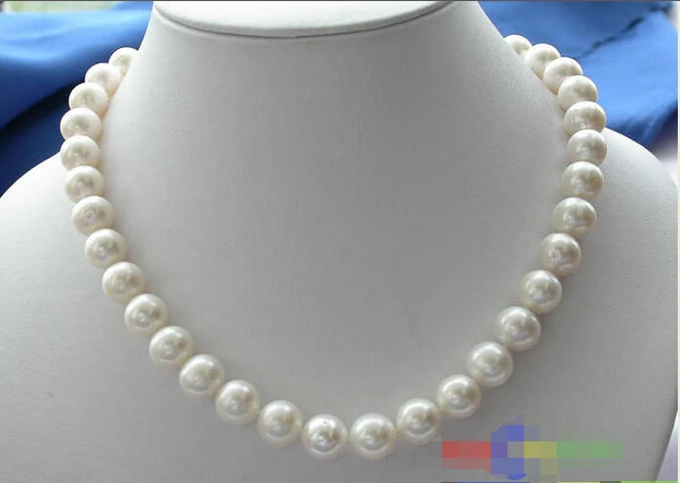 

P1635 17" 12mm WHITE ROUND FRESHWATER CULTURED PEARL NECKLACE ^^^@^Noble style Natural Fine jewe FREE SHIPPING