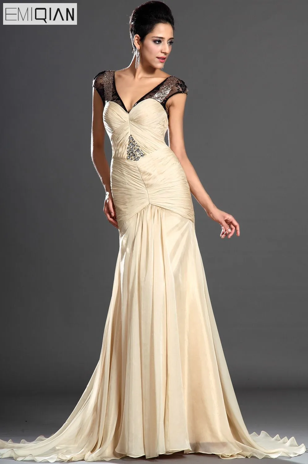 Free Shipping New Stylish Sexy V Neckline Black Lace Evening Dresslace