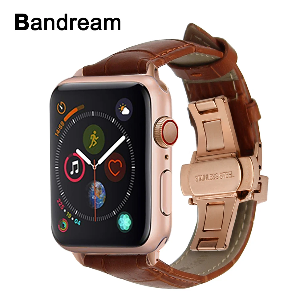 

Croco Genuine Leather Watchband for iWatch Apple Watch Series 5 4 3 2 1 40mm 44mm 38mm 42mm Band Butterfly Clasp Strap Bracelet