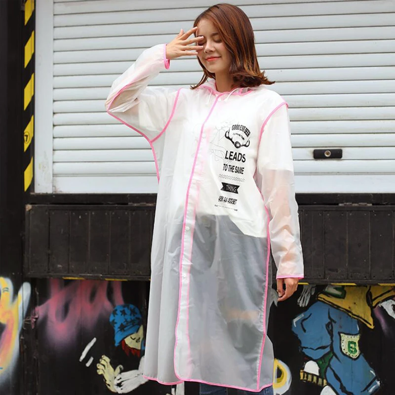 New Fashion Women's Transparent Eva Plastic Girls Raincoat Travel Waterproof Rainwear Adult Poncho Outdoor Rain Coat