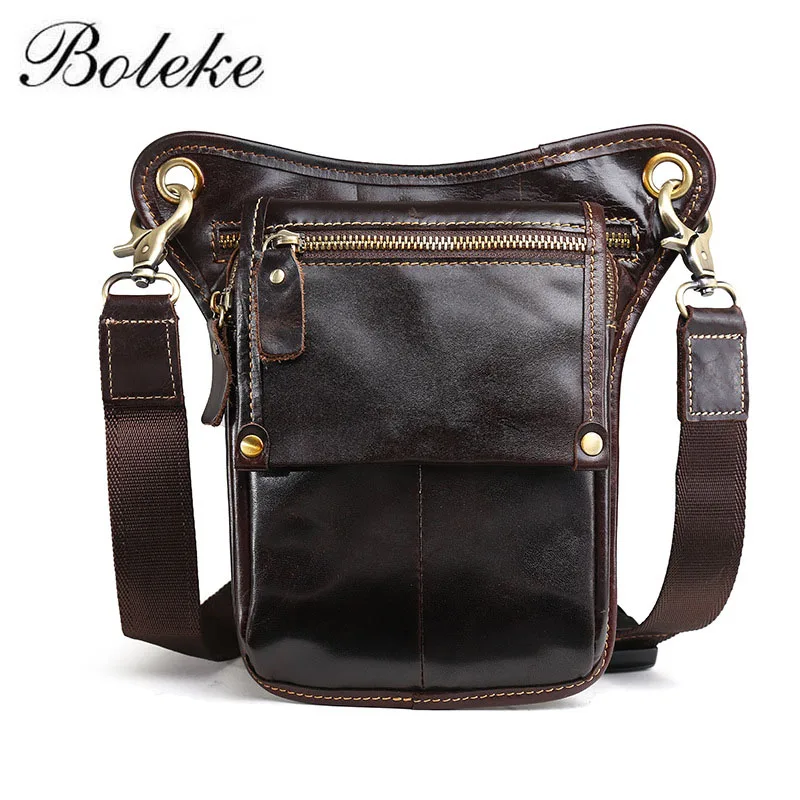 Brand Men Genuine Real Leather Waist Bag Vintage Coffee Small Fanny