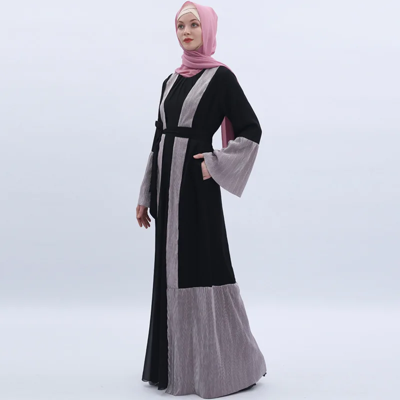 Размера плюс кафтан открытый абаи халат Дубай, Турция хиджаб мусульманское платье Абая для женщин Кафтан Исламская одежда Рамадан Elbise Giyim - Цвет: Black with Purple