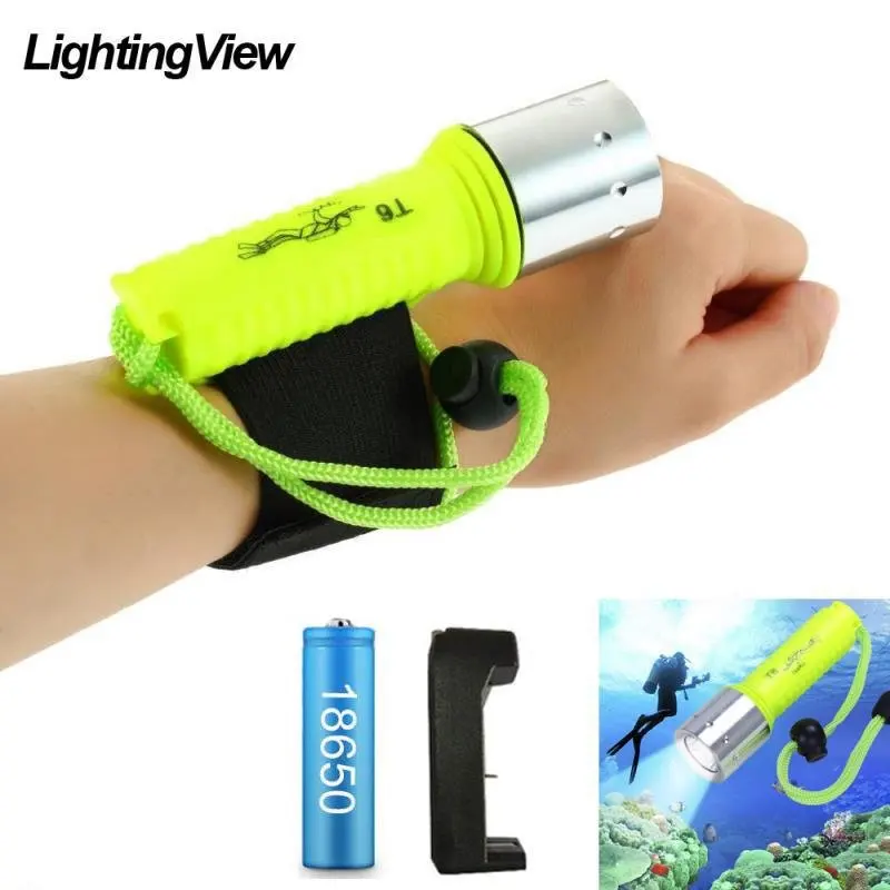 

Lightingview Waterproof Scuba Diving Flashlight T6 for Diver Underwater Flash Light Powered by 18650 Battery 2000LM Torch