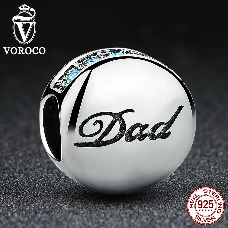 2016 Genuine 925 Sterling Silver Warm Dad Blue Crystals Charms Fit Pandora Bracelets Bangles Wedding Gift