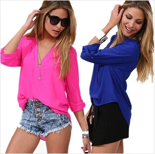 5675 Blusas Femininas 2014 Fashion Women Blouse Summer Chiffon Temperament Casual Slim V-neck Shirt Free Shipping |