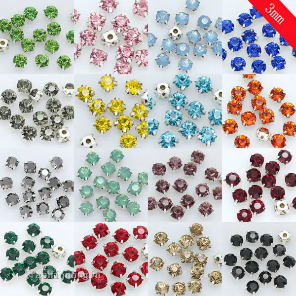 

100p ss12 3mm Sew On flatback crystal glass cup claw Rhinestone Montees silver setting 4 Hole jewelry Beads shoes bags DIY Craft