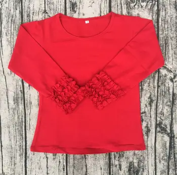 

Solid pictures of girls cotton tops Plain children's boutique clothing red ruffle shirt icing ruffle tshirts blank t shirts
