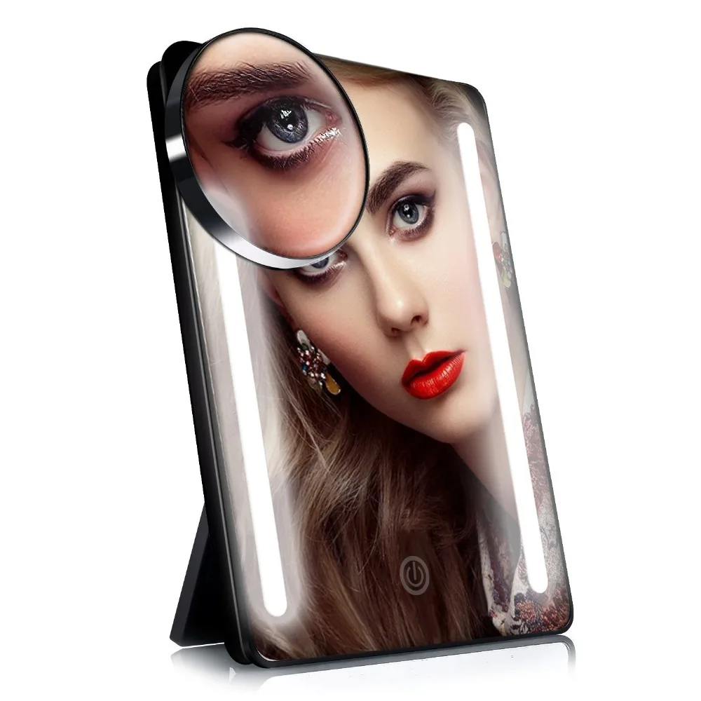 

Royressan Foldable Travel makeup mirror with 10x magnifying compact mirror with led desktop vanity mirror easy to carry