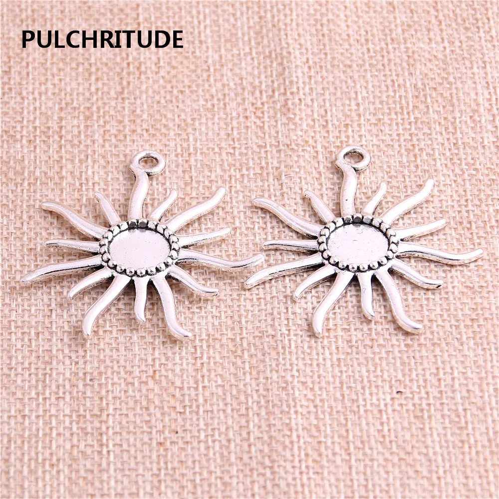

PULCHRITUDE Metal Fashion Diy Pendant 6pcs/lot Gear Charm Sun Cabochon Setting Fit round 12mm Hand Made Diy Jewelry Making C1233