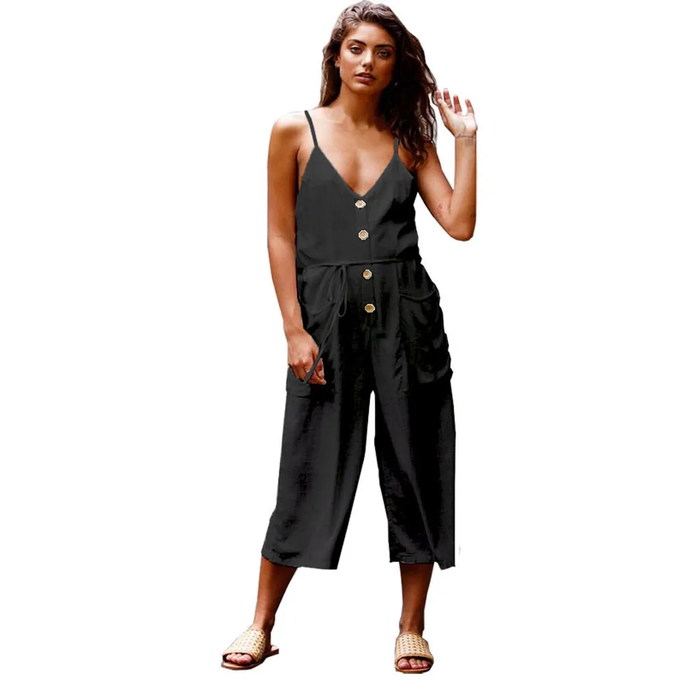

Fashion Women soft and comfortable Strappy V Neck Backless Cotton Linen Playsuit Party Jumpsuit L50/0116