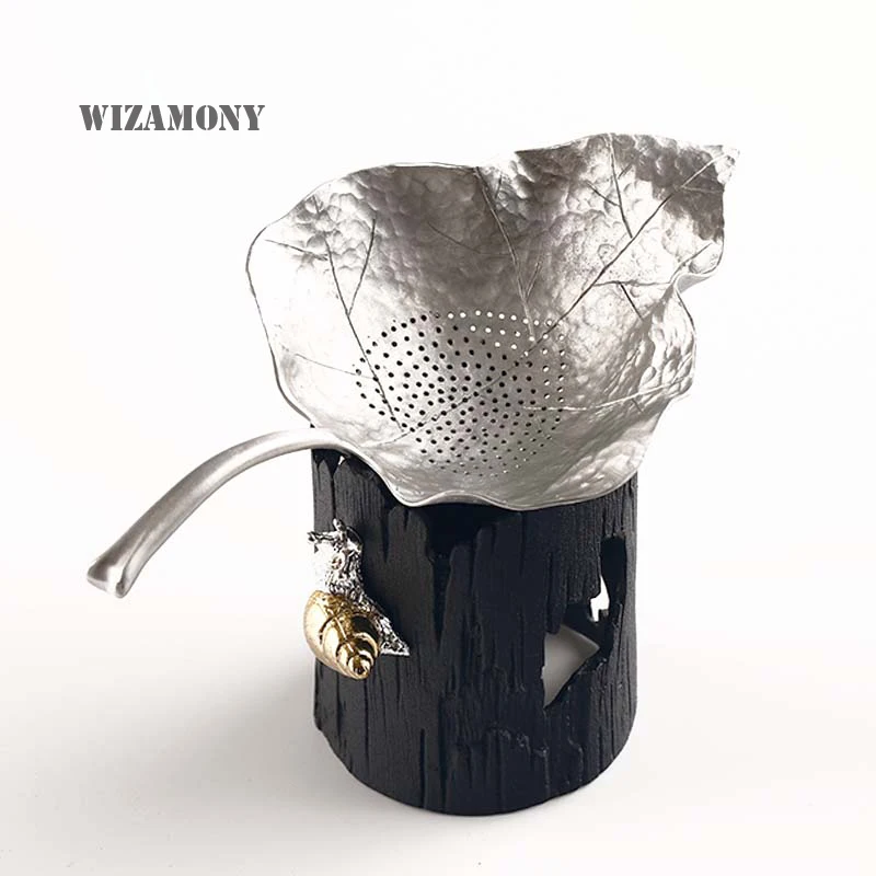

WIZAMONY Chinese Handmade Tea Filter Pure Tin Teaset Leaf Strainers Kungfu Tea Accessories tea set Two-pieces Set