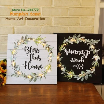 

American country style wreath wood board painting,retro creative personality painting,restaurant,shop wall decoration bar mural