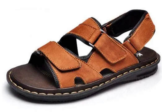 Модные новые мужские сандалии; повседневная обувь на плоской подошве; летние шлепанцы; Мужские размеры 45, 46; men0017 - Цвет: brown