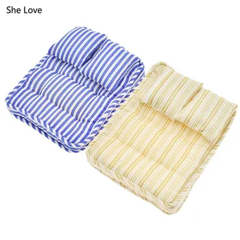 

She Love 3Pcs/lot 15.5x11.5cm Dollhouse Bedroom Cloth Mattress Pillows 1:12 Scale Model Home Decoration Crafts