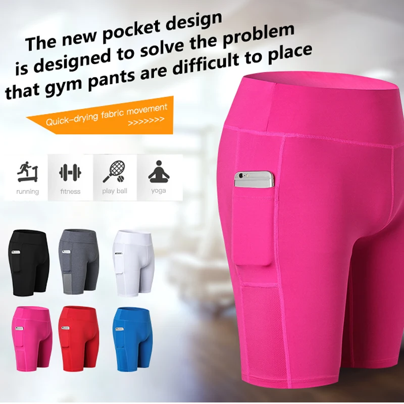 

Hot Sexy Pocket Gym Women Shorts Compression Fitness Tight Athletic Clothing for Yoga Sports Trousers Running Legging Short
