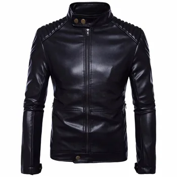 

2017 Men's Popular Handsome PU Leather Jacket Punk New Black Leather Jackets Zipper Men Plus Size M-5XL
