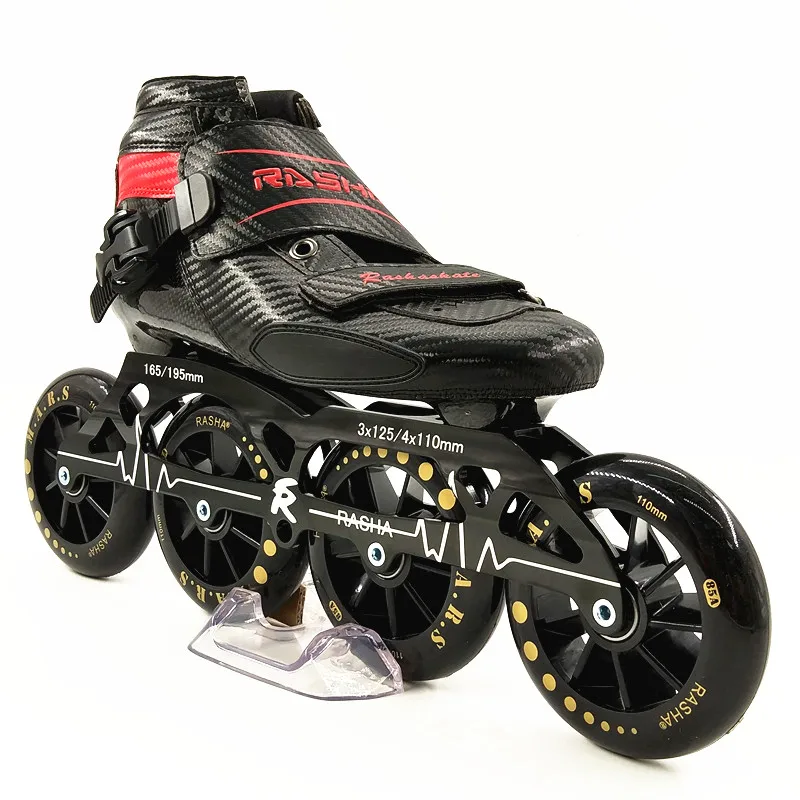 

RASHA SKATE 3 4 wheels inline speed skating shoes speed skates black carbon inline roller skates boot men/women patins inline