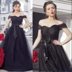 2019 элегантные черные платья для матери невесты с открытыми плечами платья для выпускного вечера плиссированные tull Sash ленты Формальное