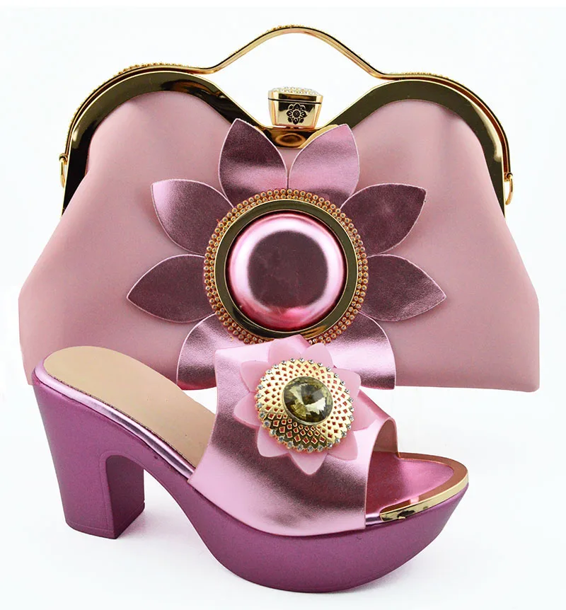New Arrival Italian Designer Shoes and Bag Matching Set Decorated with Rhinestone African Shoe and Bag Set Nigerian Wedding Shoe