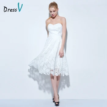 

Dressv ivory sweetheart cocktail dress A-line sleeveless knee length lace cocktail dress cheap short lace up homecoming dress