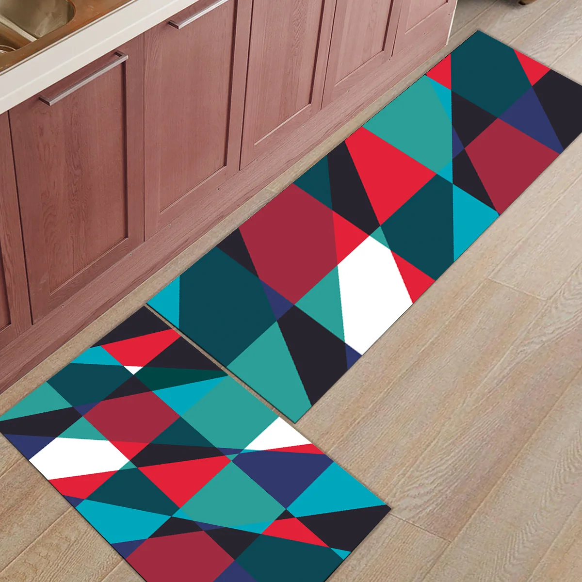 2 шт. кухонные подстилки И КОВРИКИ НАБОР Современный абстрактный классический цвет геометрический домашний декор Нескользящая зона бегун входной коврик
