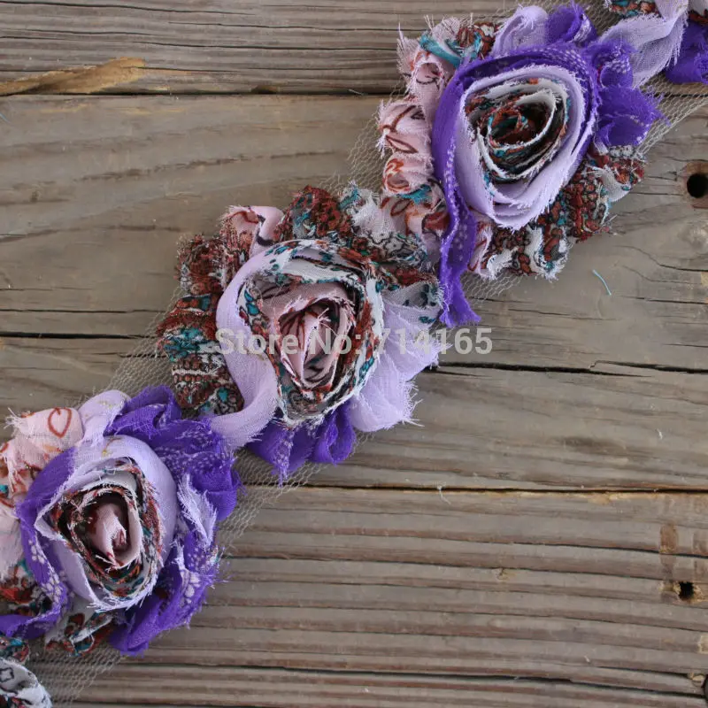 

DIY Purple /lavender Peacock shabby flower Paisley Chiffon Flower Shabby Rose Trim for hair accessories/garment/headband 048