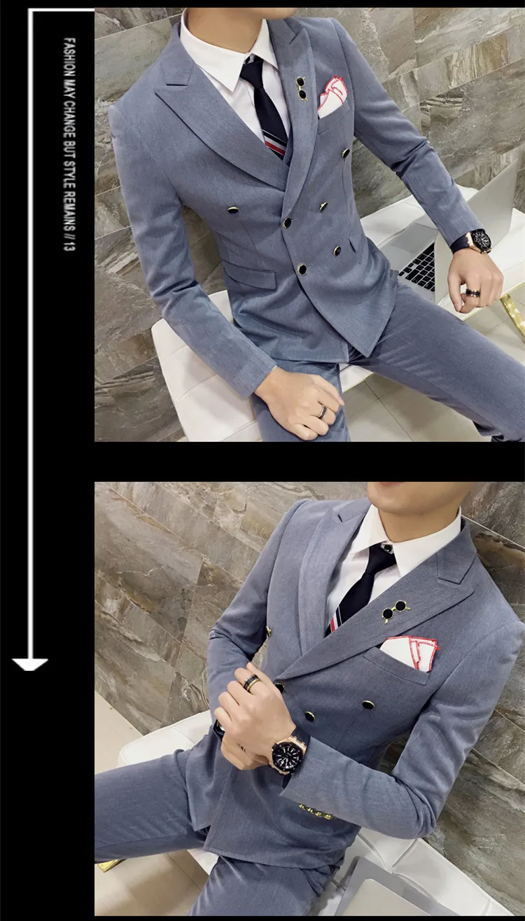 Модный популярный бренд Мужской Повседневный высококачественный костюм мужской тонкий корейский стиль простой уход блейзеры жилеты и брюки плюс размер 4XL