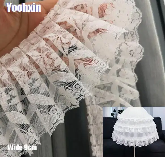 

9CM Wide NEW Embroidery 3D white Ruffle flower lace fabric trim ribbon DIY sewing applique collar wedding guipure dress supply