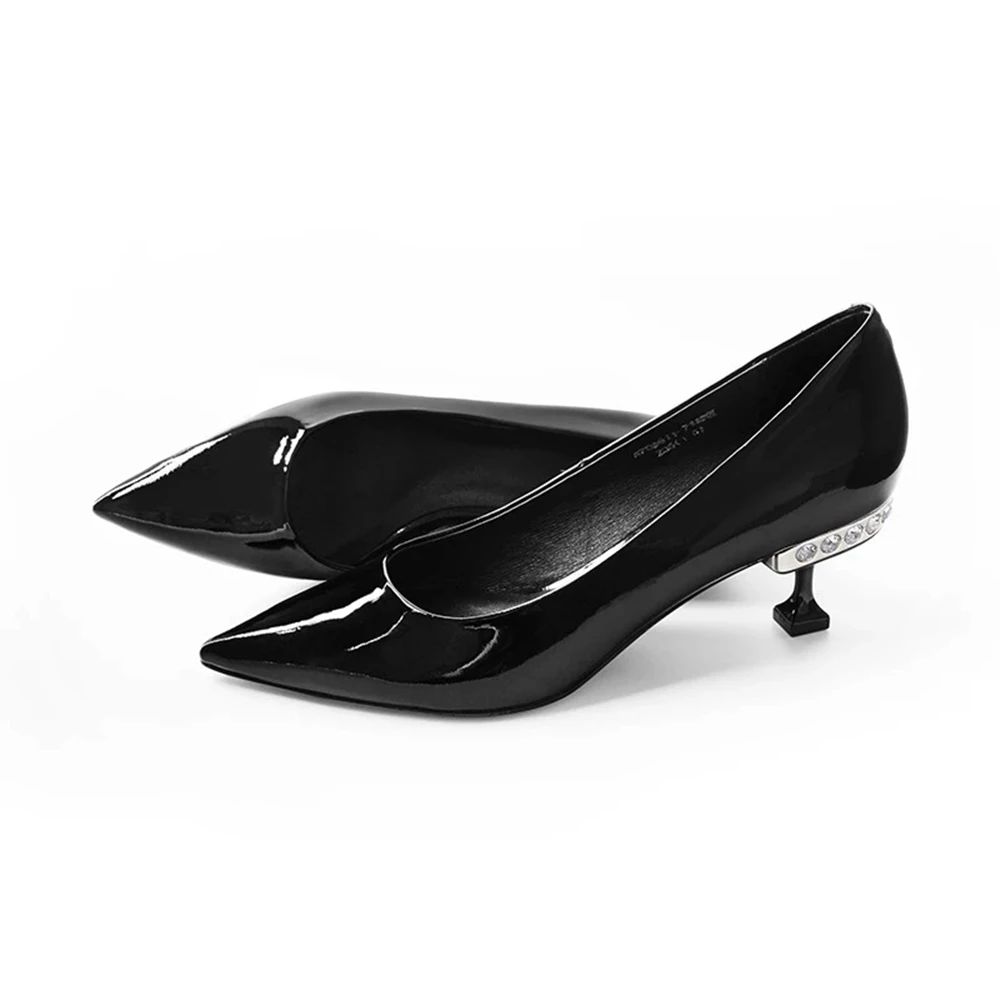 

Stkehidba Black Patent Women Shoes High Heels Shoes Classic Desiginer Women Pumps 100% Genuine Leather Medium Heel Shoes Pumps