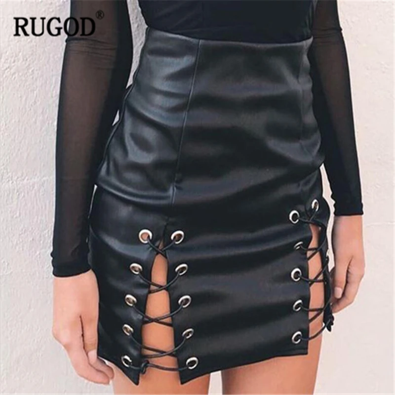 RUGOD 2019 новейшая необычная кожаная юбка Сексуальная черная PU сплит-ремень