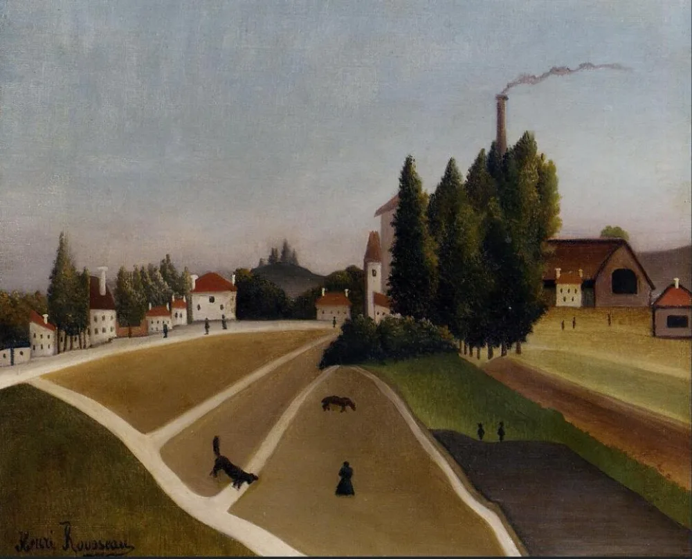 

High quality Oil painting Canvas Reproductions Landscape with Factory (1896-1906) by Henri Rousseau painting hand painted
