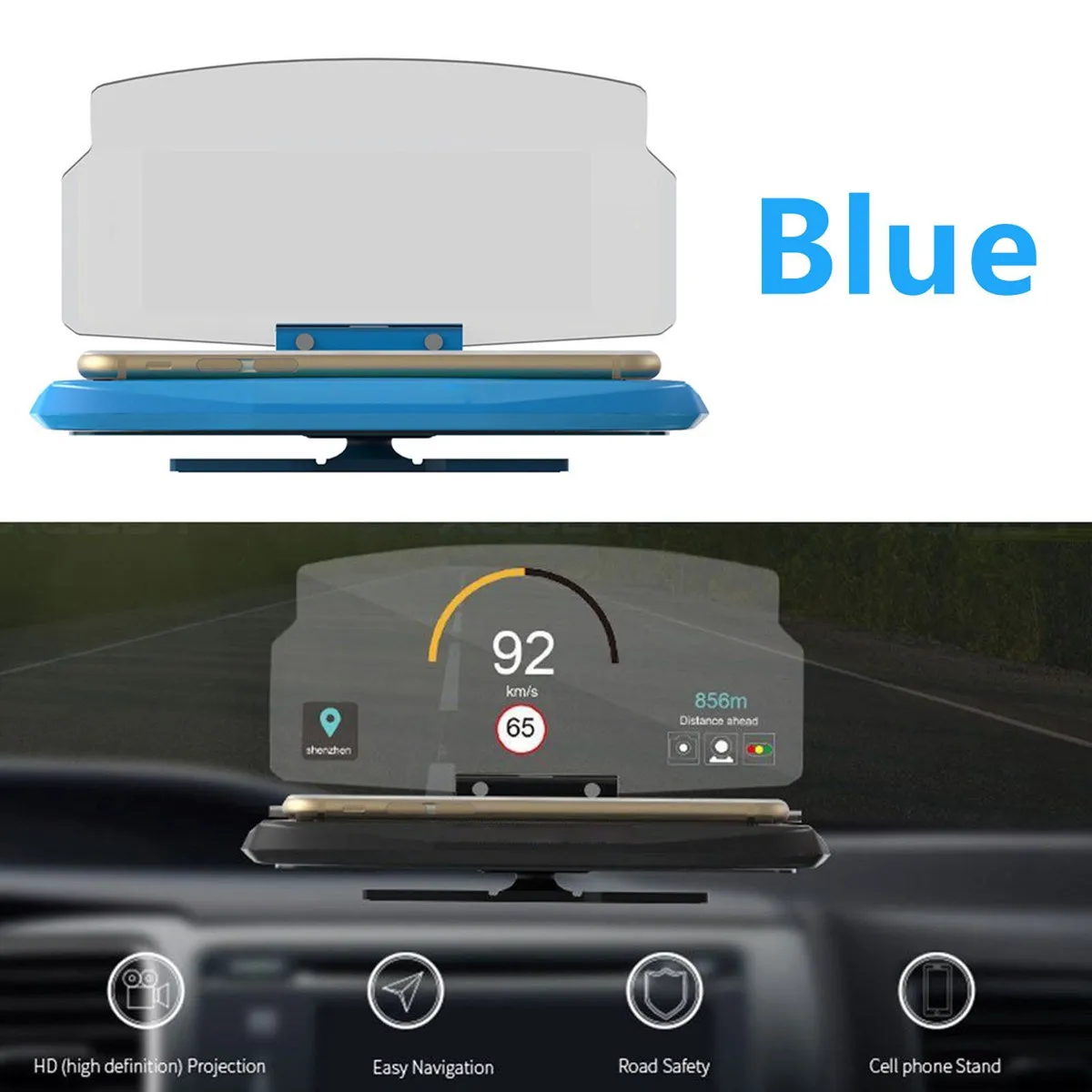

HUD Head Up Display System Mobile GPS Navigation Bracket Car Mobile Phone Mount Stand For 6.5" Smart Phone Wholesale