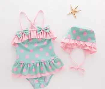 

Baby Girls Swimsuit Infant Toddler Kids Children Fashion Strawberry Swimwear Hat Beach Clothing 5sets/lot