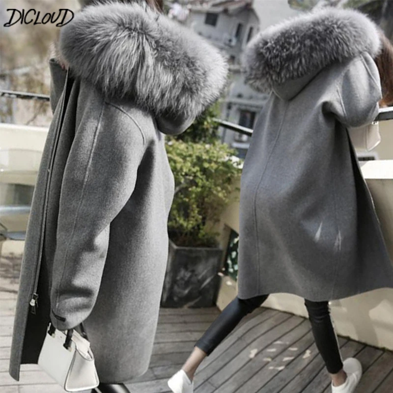 DICLOUD, корейское пальто с капюшоном, Женское зимнее длинное пальто, женские шерстяные куртки, женская теплая одежда, брендовая Дизайнерская верхняя одежда