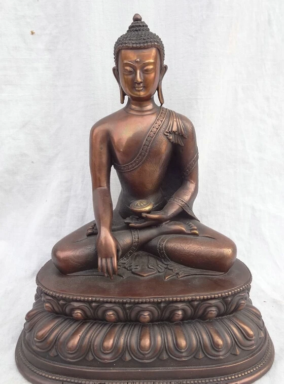 Copper Brass craft xd 002061 11&quot Tibet Pure Bronze Buddhist Sakyamuni Joss Shakyamuni Buddha Bowl Statue | Дом и сад