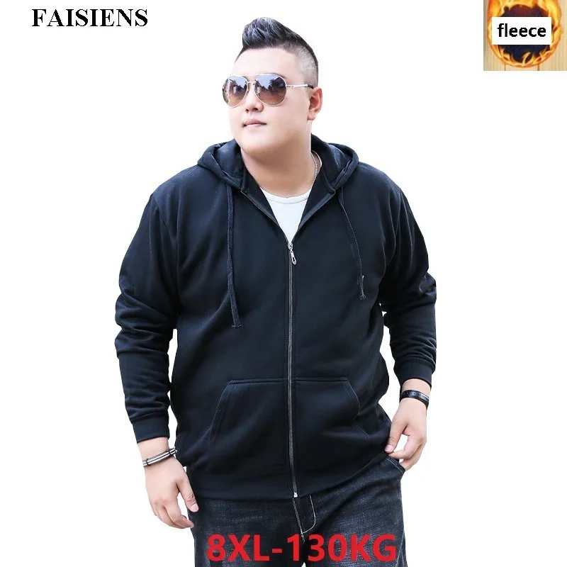 

Autumn Winter Sweatshirts For Men Large Size Big Men 8XL Hoody Fleece Warm Hooded 6XL 7XL Loose Black Zipper Hoodies Sweatshirts