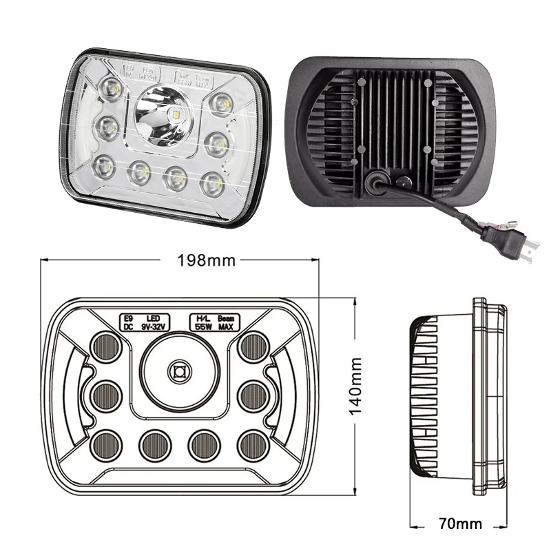 CREK 7X" 5X7" 55 Вт 90 Вт DRL Ангел H4 светодиодный фары HI/LO луч лампы H4 штекер светодиодный фары для Wrangler YJ Cherokee XJ грузовик