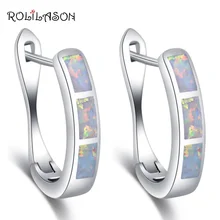 ROLILASON,, серьги-кольца для женщин, опт и розница, Белый огненный опал, серебро, штампованные, модные ювелирные изделия OE745