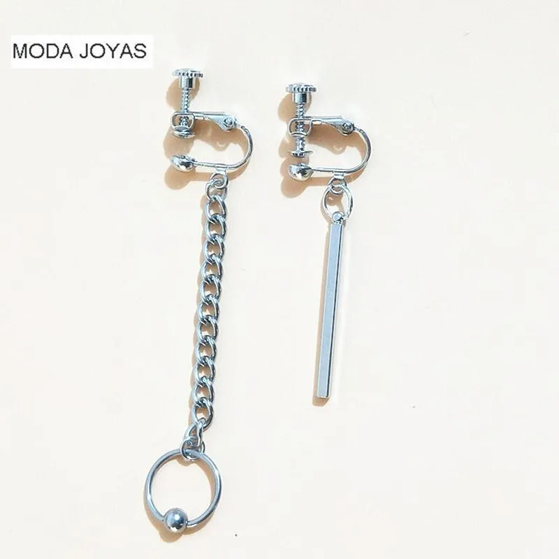 

1pair Fashion Stainless steel chain Clip On Earrings No Ear Hole Earring Trendy Simple Style Clip Earrings for Women and men